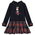 Girls Navy Blue Bunny Dress, 1, hi-res